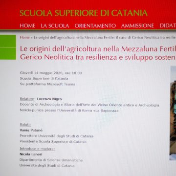 Oggi all’ Università di Catania “Le origini dell’agricoltura nella Mezzaluna Fertile:il caso di Gerico Neolitica tra resilienza e sviluppo sostenibile”