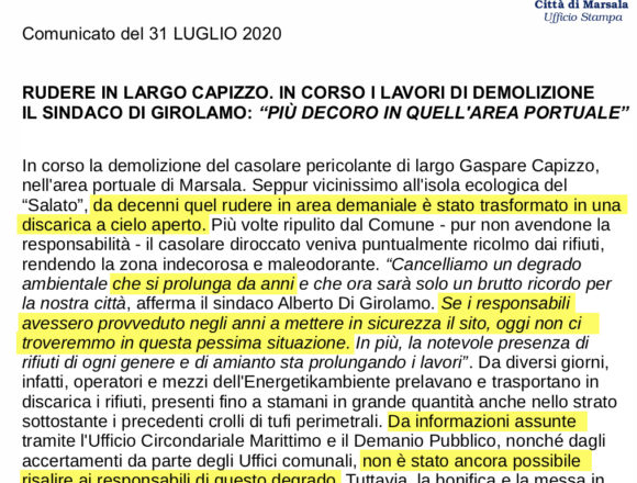 Ancora sulla discarica di Largo Capizzo: la maldestrezza di un comunicato stampa che confessa l’inerzia di una Amministrazione Comunale