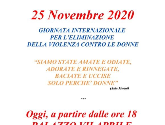 Marsala, dalle ore 18 Palazzo VII Aprile illuminato di rosso oggi 25 novembre – Giornata Internazionale per l’eliminazione della violenza contro le donne