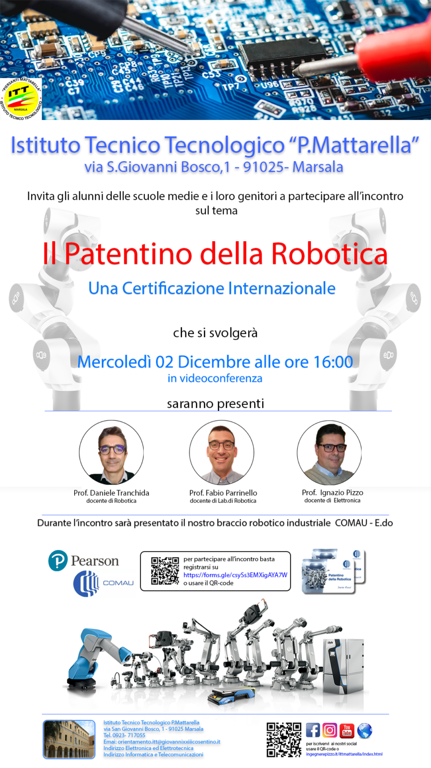 Marsala, “Il Patentino della Robotica” un’opportunità per l’accesso diretto al mondo del lavoro. Il 2 dicembre in videoconferenza il quinto incontro per gli studenti delle scuole medie