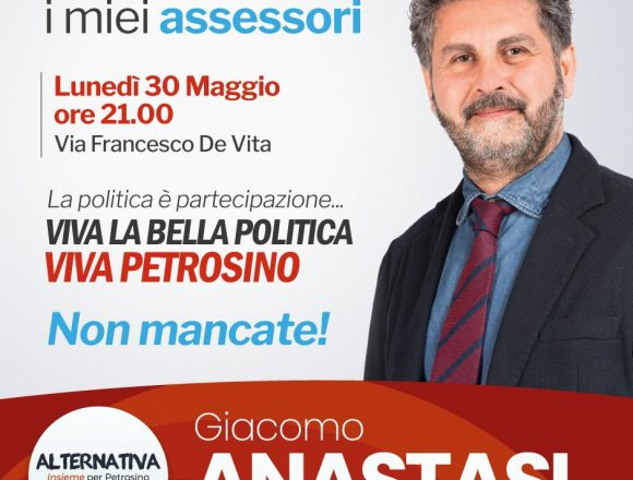 Amministrative Petrosino 2022, il candidato a sindaco  Giacomo Anastasi presenta la rosa degli assessori designati