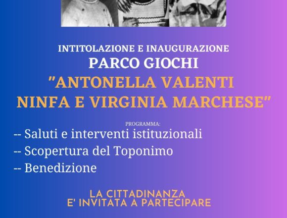 DOPO OLTRE CINQUANT’ANNI SARÀ INTITOLATO UN PARCO GIOCHI IN PIAZZA CAPRERA  A NINFA, VIRGINIA E ANTONELLA, LE BAMBINE UCCISE DAL “MOSTRO DI MARSALA”