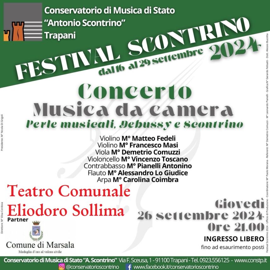 Festival Scontrino. Stasera concerto al Teatro comunale Sollima di Marsala. Ingresso libero